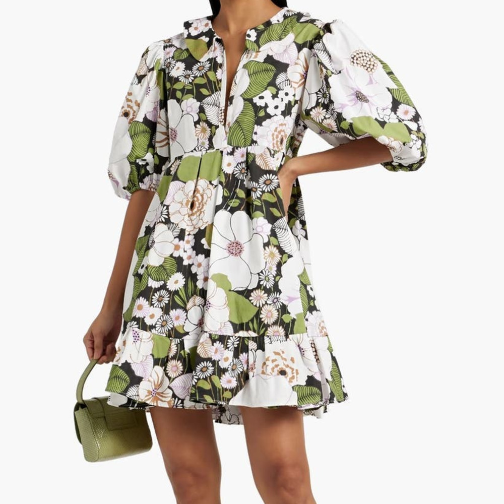 Maje Ruffled floral-print cotton-poplin mini dress size FR 40 $385